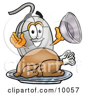 Poster, Art Print Of Computer Mouse Mascot Cartoon Character Serving A Thanksgiving Turkey On A Platter