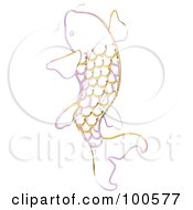 Royalty Free RF Clipart Illustration Of A White Purple And Yellow Leaping Koi Fish by Pams Clipart