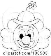 Poster, Art Print Of Coloring Page Outline Of A Clown Face With A Floral Hat