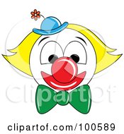 Poster, Art Print Of Grinning Clown Face With Yellow Hair And A Blue Hat