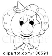 Royalty Free RF Clipart Illustration Of A Coloring Page Outline Of A Clown Face With Star Makeup A Bow Tie And Hat