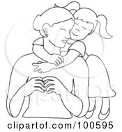 Poster, Art Print Of Loving Outlined Daughter Hugging Her Mom From Behind