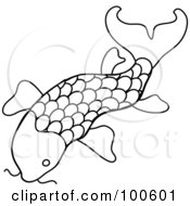 Royalty Free RF Clipart Illustration Of A Coloring Page Outline Of A Swimming Koi Fish by Pams Clipart
