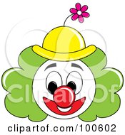 Poster, Art Print Of Grinning Clown Face With Green Hair And A Yellow Hat