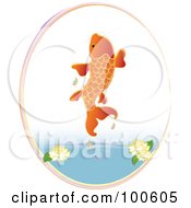 Poster, Art Print Of Orange Koi Fish Jumping Out Of A Pond
