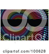 Royalty Free RF Clipart Illustration Of A Rainbow Halftone Spiral Business Card Template Or Website Background With Black Copyspace