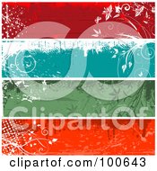 Digital Collage Of Red Blue And Green Grungy Floral Text Panels
