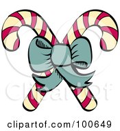 Poster, Art Print Of Green Bow Tying Together Two Christmas Candy Canes