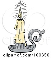 Lit Pale Yellow Candle On A Holder
