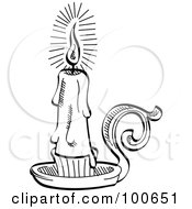 Black And White Coloring Page Outline Of A Lit Candle On A Holder