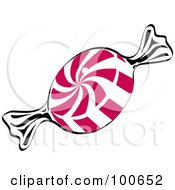 Piece Of Red And White Swirl Peppermint Candy In A Wrapper