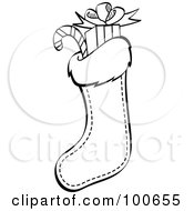 Poster, Art Print Of Coloring Page Outline Of A Christmas Stocking Stuffed With Gifts And Candy