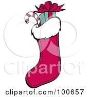 Poster, Art Print Of Red Christmas Stocking Stuffed With Gifts And Candy