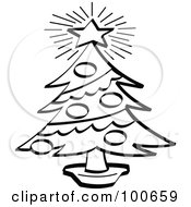 Poster, Art Print Of Coloring Page Outline Of A Bright Star Atop A Trimmed Christmas Tree