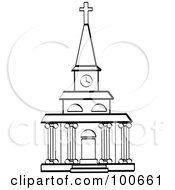 Poster, Art Print Of Coloring Page Outline Of A Church Facade With A Clock Tower And Columns