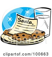 Santa Letter On A Plate Of Cookies Served With Milk