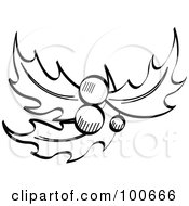 Royalty Free RF Clipart Illustration Of A Coloring Page Outline Of Three Holly Leaves With And Berries