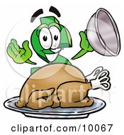 Poster, Art Print Of Dollar Sign Mascot Cartoon Character Serving A Thanksgiving Turkey On A Platter