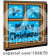 Window Decorated With Festive Christmas Holly And Greetings