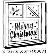 Poster, Art Print Of Black And White Window Decorated With Festive Christmas Holly And Greetings