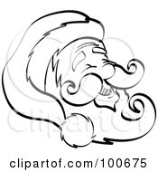 Poster, Art Print Of Coloring Page Outline Of Santas Happy Face With A Hat Beard And Mustache