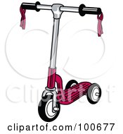 Poster, Art Print Of Red Childs Scooter With Ribbons On The Handle Bars