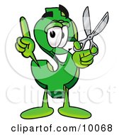 Poster, Art Print Of Dollar Sign Mascot Cartoon Character Holding A Pair Of Scissors