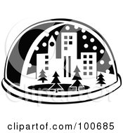 Poster, Art Print Of Black And White Snow Globe With A City And Trees