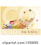 Poster, Art Print Of Happy Thanksgiving Greeting With Harvested Produce And Leaves - 3