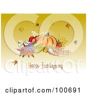 Poster, Art Print Of Happy Thanksgiving Greeting With Harvested Produce And Leaves - 4