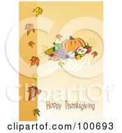 Poster, Art Print Of Happy Thanksgiving Greeting With Harvested Produce And Leaves - 1