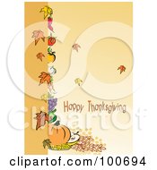Poster, Art Print Of Happy Thanksgiving Greeting With Harvested Produce And Leaves - 2