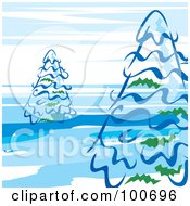 Poster, Art Print Of Evergreen Trees Against A Blue And White Sky