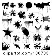 Poster, Art Print Of Digital Collage Of Black Splatter Design Elements With Drip Lines