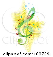 Poster, Art Print Of Abstract Floral Music Note With Splatters Over Yellow Halftone