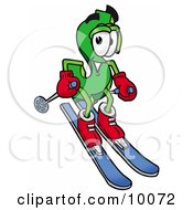Poster, Art Print Of Dollar Sign Mascot Cartoon Character Skiing Downhill