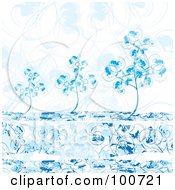 Poster, Art Print Of Blue Winter Trees Against A Floral Background