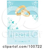 Poster, Art Print Of Wedding Card Invitation With Rings And A Blue Floral Background