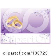 Poster, Art Print Of Wedding Card Invitation With Rings And A Purple Floral Background