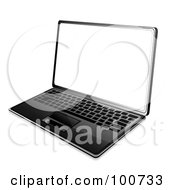 Modern Black Laptop Angled To The Left With A White Screen