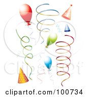 Poster, Art Print Of Digital Collage Of Party Balloons Ribbon Streamers And Party Hats