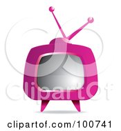 Royalty Free RF Clipart Illustration Of A Retro Pink Box Television With A Blank Screen by MilsiArt