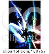 Royalty Free RF Clipart Illustration Of A Silhouetted Basketball Player Jumping Towards A Hoop Over A Colorful Fractal Background by Arena Creative