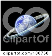 Royalty Free RF Clipart Illustration Of A 3d Blue Planet With Rings Circling Around It by Arena Creative