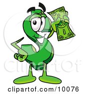 Dollar Sign Mascot Cartoon Character Holding A Dollar Bill