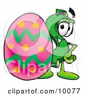 Dollar Sign Mascot Cartoon Character Standing Beside An Easter Egg