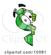Dollar Sign Mascot Cartoon Character Peeking Around A Corner