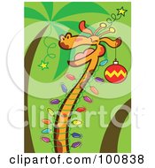 Poster, Art Print Of Happy Christmas Giraffe Decorated In Christmas Tree Lights And Ornaments
