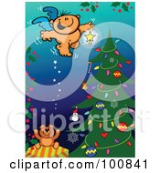 Poster, Art Print Of Naked Angel Putting A Star On Top Of A Christmas Tree