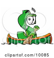 Dollar Sign Mascot Cartoon Character Rowing A Boat